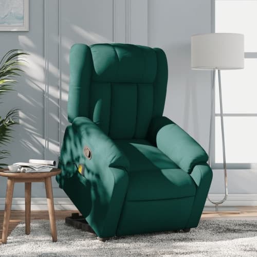 Massagefåtölj med uppresningshjälp mörkgrön tyg