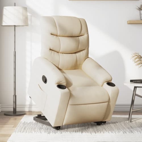 Reclinerfåtölj med uppresningshjälp gräddvit tyg