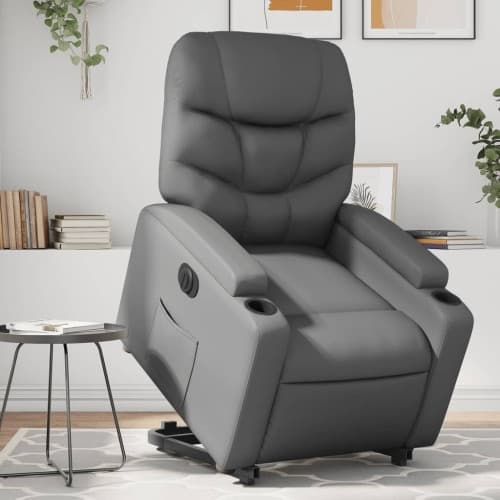 Reclinerfåtölj med uppresningshjälp grå konstläder