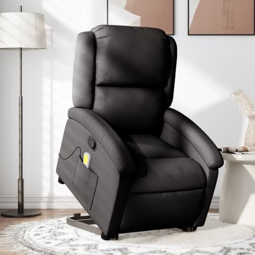 Massagefåtölj med uppresningshjälp svart tyg
