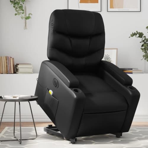 Massagefåtölj med uppresningshjälp svart konstläder