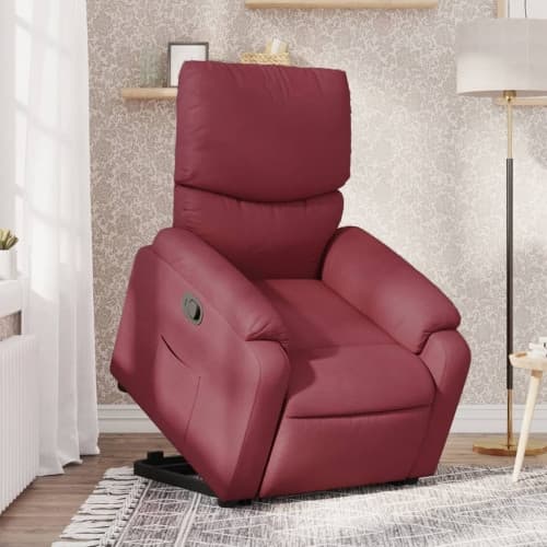 Reclinerfåtölj med uppresningshjälp vinröd tyg