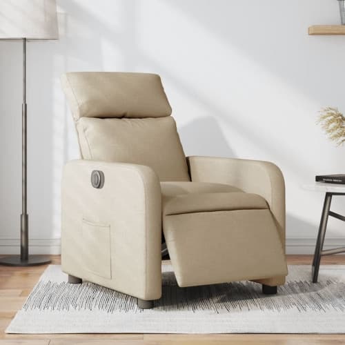 Elektrisk reclinerfåtölj gräddvit tyg