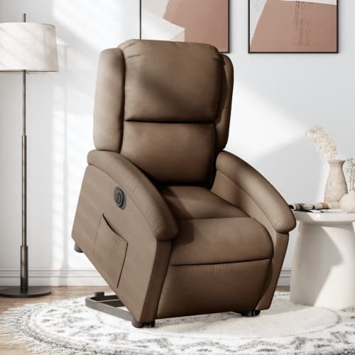 Elektrisk reclinerfåtölj med uppresningshjälp brun tyg