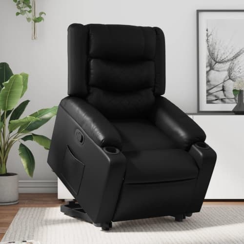 Reclinerfåtölj med uppresningshjälp svart konstläder