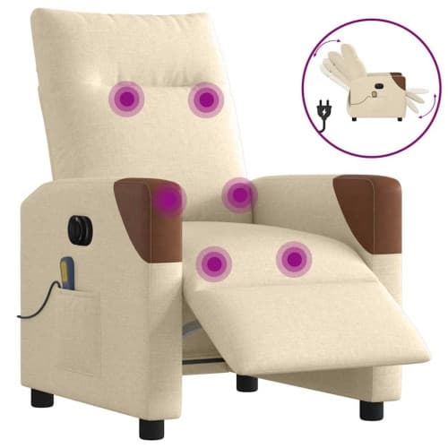 Elektrisk massagefåtölj gräddvit tyg