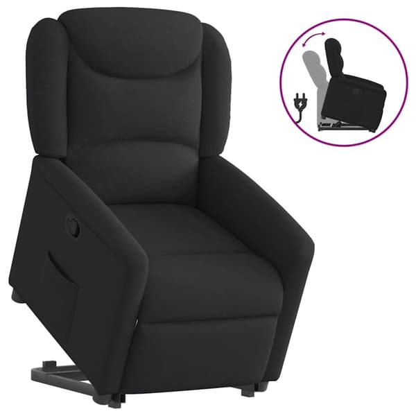 Reclinerfåtölj med uppresningshjälp svart tyg