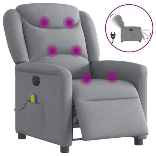 Elektrisk massagefåtölj ljusgrå tyg