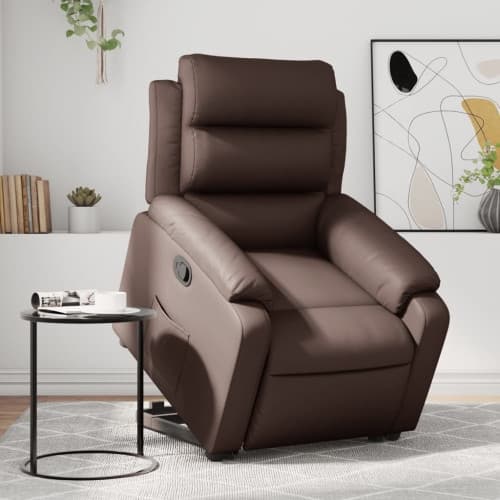 Reclinerfåtölj med uppresningshjälp brun konstläder