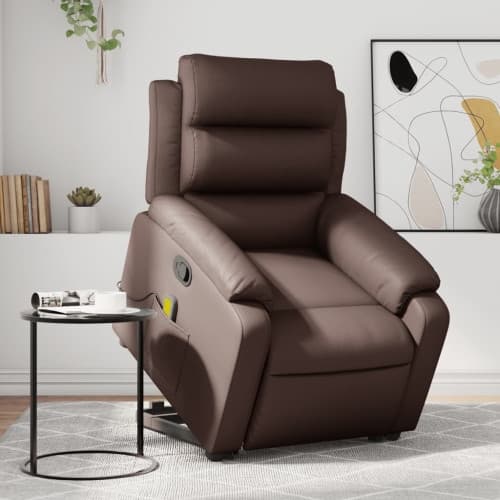 Massagefåtölj med uppresningshjälp brun konstläder