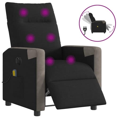 Elektrisk massagefåtölj med uppresningshjälp svart tyg