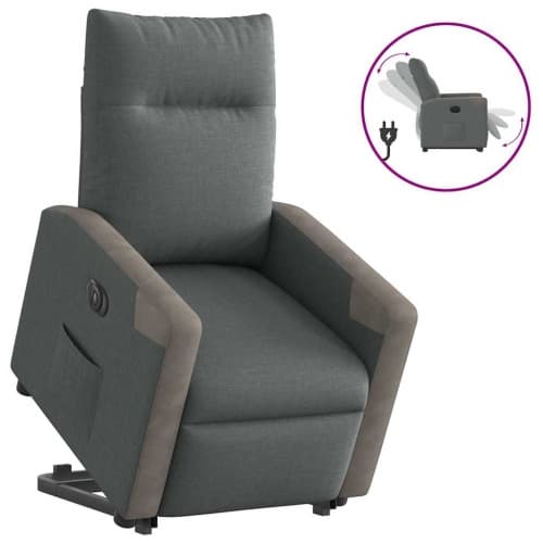 Elektrisk reclinerfåtölj med uppresningshjälp mörkgrå tyg