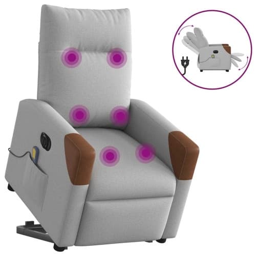 Elektrisk massagefåtölj med uppresningshjälp molngrå tyg