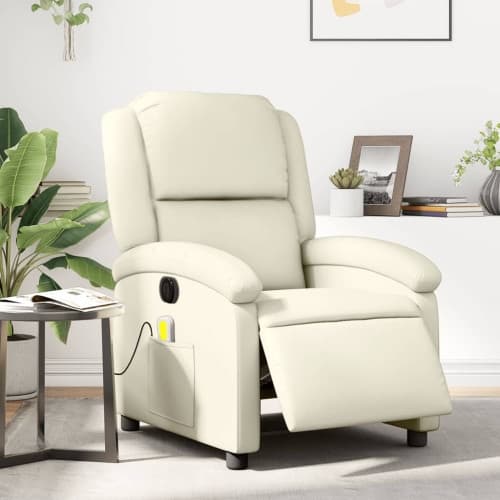 Elektrisk massagefåtölj gräddvit konstläder