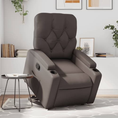 Reclinerfåtölj med uppresningshjälp brun konstläder