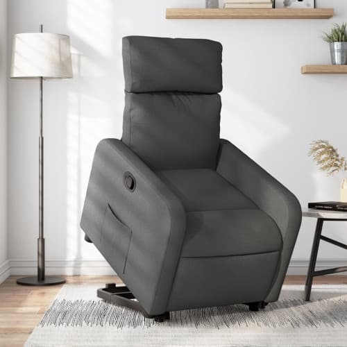Reclinerfåtölj med uppresningshjälp mörkgrå tyg