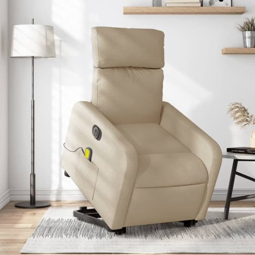 Elektrisk massagefåtölj med uppresningshjälp gräddvit tyg