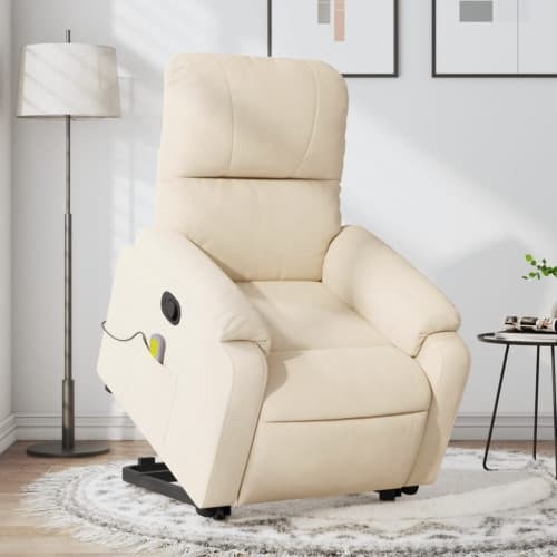 Massagefåtölj med uppresningshjälp beige mikrofibertyg