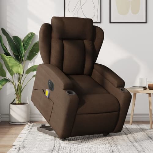 Elektrisk massagefåtölj med uppresningshjälp brun tyg