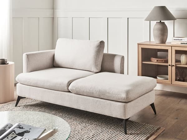 Sjeselong Lys Beige Venstrevendt Polyester Stofftrekk med Dekorativ Pute Metall Ben Moderne Design Stue