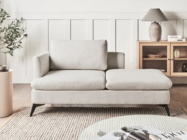 Sjeselong Lys Beige Venstrevendt Polyester Stofftrekk med Dekorativ Pute Metall Ben Moderne Design Stue