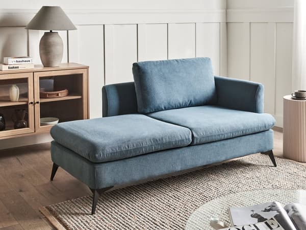 Sjeselong Blå Høyrehendt Polyester Stofftrekk med Dekorativ Pute Metallben Moderne Design Stue