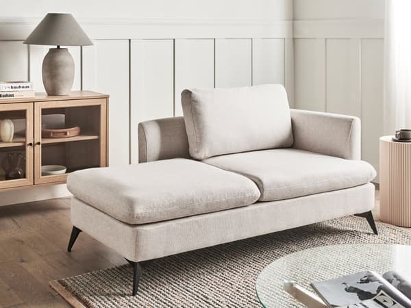 Sjeselong Lys Beige Høyrevendt Polyester Stofftrekk med Dekorativ Pute Metall Ben Moderne Design Stue