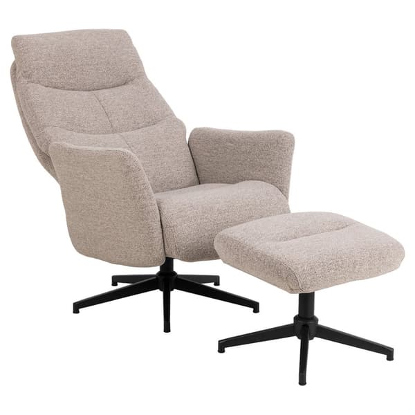 London fåtölj recliner med fotpall bouclé beige.