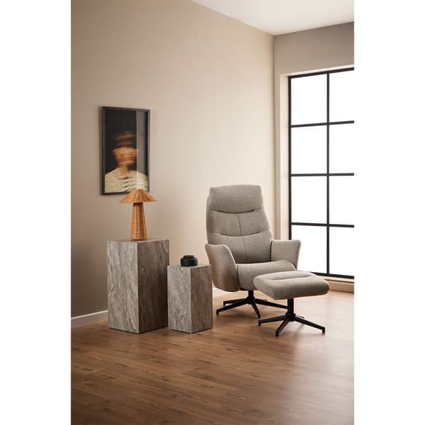 London fåtölj recliner med fotpall bouclé beige.