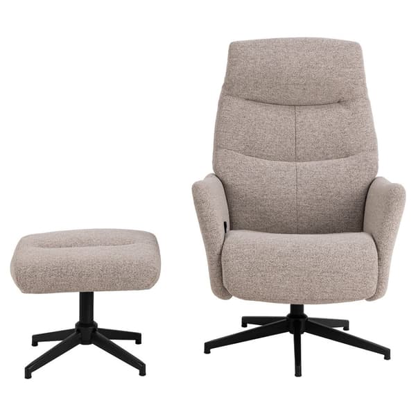 London fåtölj recliner med fotpall bouclé beige.