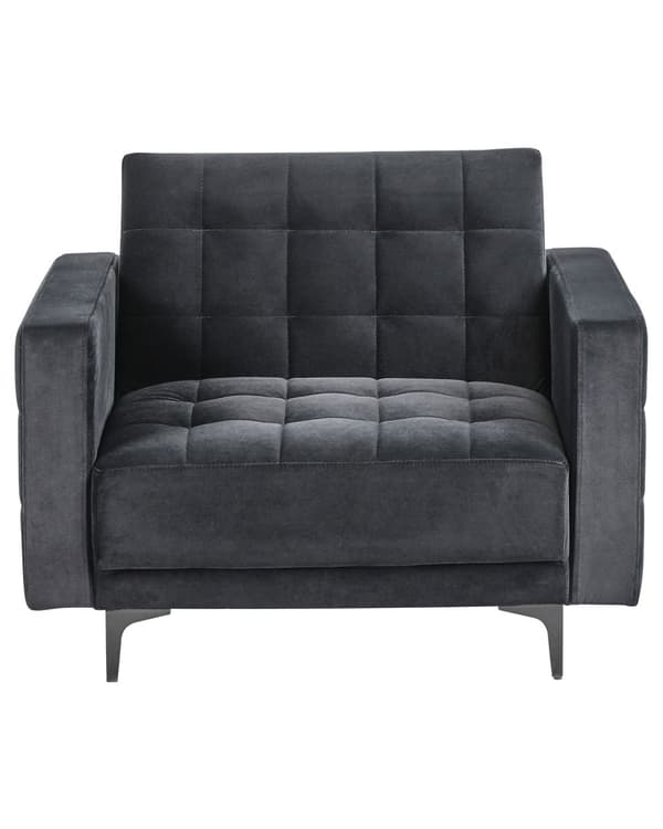 Lenestol Svart Fløyel Tufted Stoff Moderne Stue Liggestol Svart Ben Spor Arm