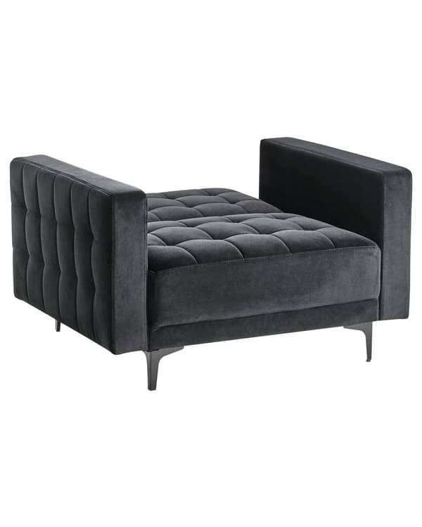 Lenestol Svart Fløyel Tufted Stoff Moderne Stue Liggestol Svart Ben Spor Arm