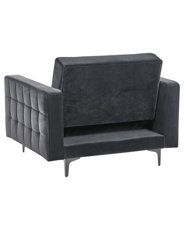 Lenestol Svart Fløyel Tufted Stoff Moderne Stue Liggestol Svart Ben Spor Arm