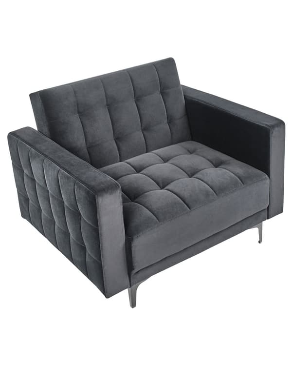 Lenestol Svart Fløyel Tufted Stoff Moderne Stue Liggestol Svart Ben Spor Arm