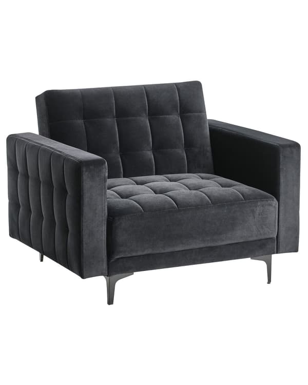 Lenestol Svart Fløyel Tufted Stoff Moderne Stue Liggestol Svart Ben Spor Arm