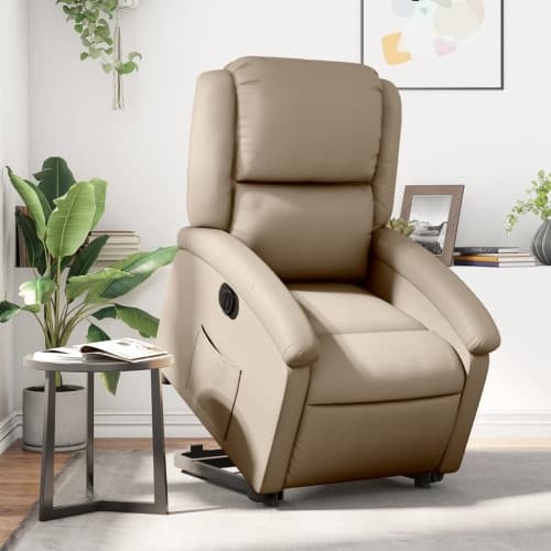 Reclinerfåtölj med uppresningshjälp cappuccino konstläder