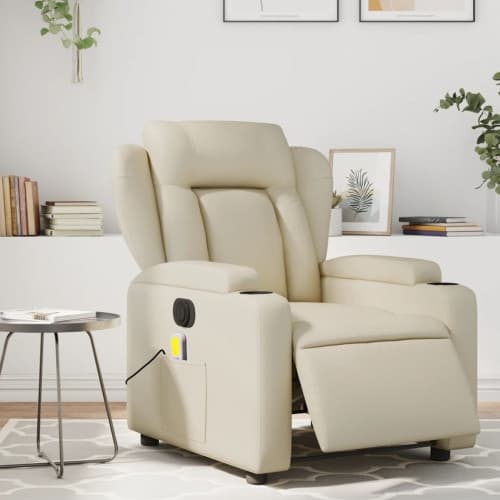 Elektrisk massagefåtölj gräddvit konstläder