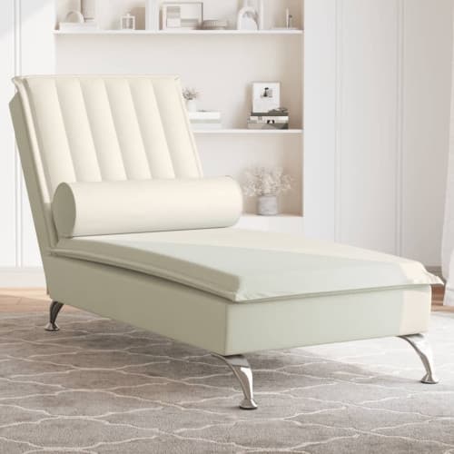 Massageschäslong med bolster gräddvit sammet