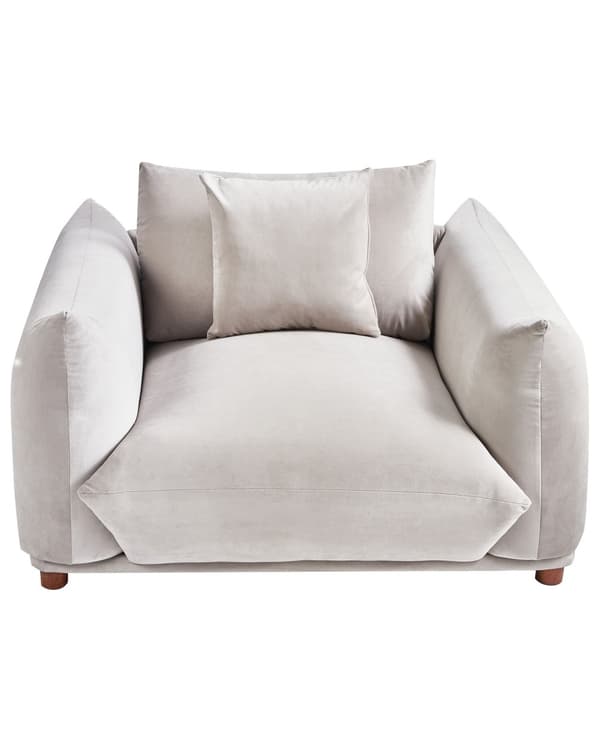 Lænestol Taupe Velour Hvilestol med Armlæn Bred Flyder Sofastol Lav ryg Design Stol til Stue