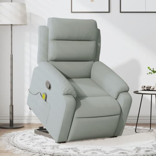Massagefåtölj med uppresningshjälp ljusgrå sammet