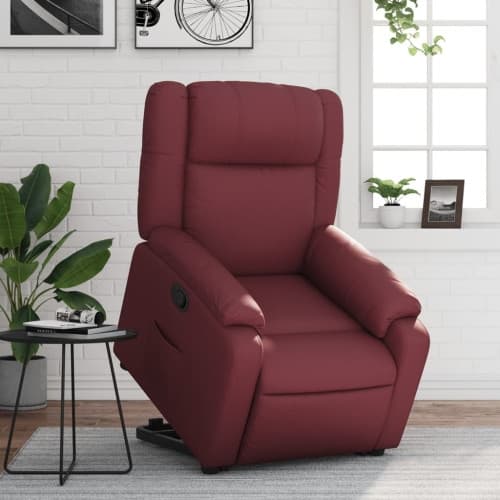 Reclinerfåtölj med uppresningshjälp vinröd konstläder