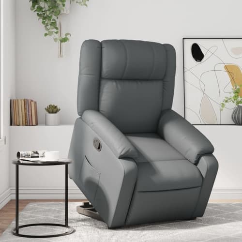 Reclinerfåtölj med uppresningshjälp grå konstläder