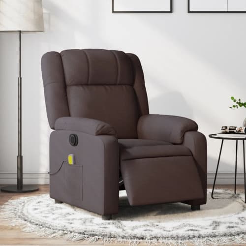Elektrisk massagefåtölj mörkbrun tyg