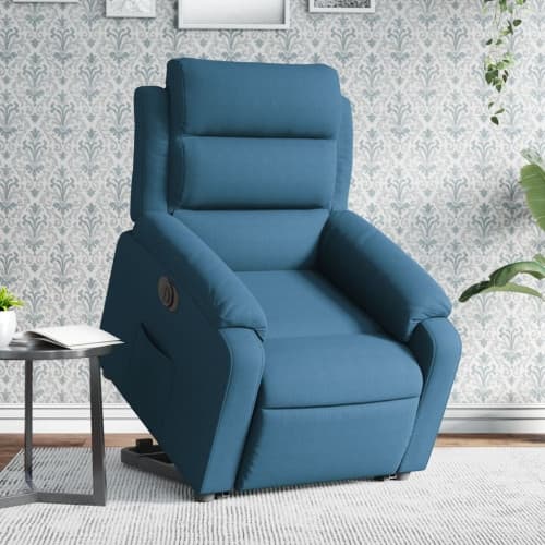 Elektrisk reclinerfåtölj med uppresningshjälp blå sammet