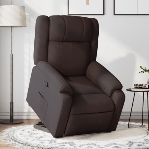 Reclinerfåtölj med uppresningshjälp mörkbrun tyg