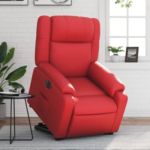 Reclinerfåtölj med uppresningshjälp röd konstläder