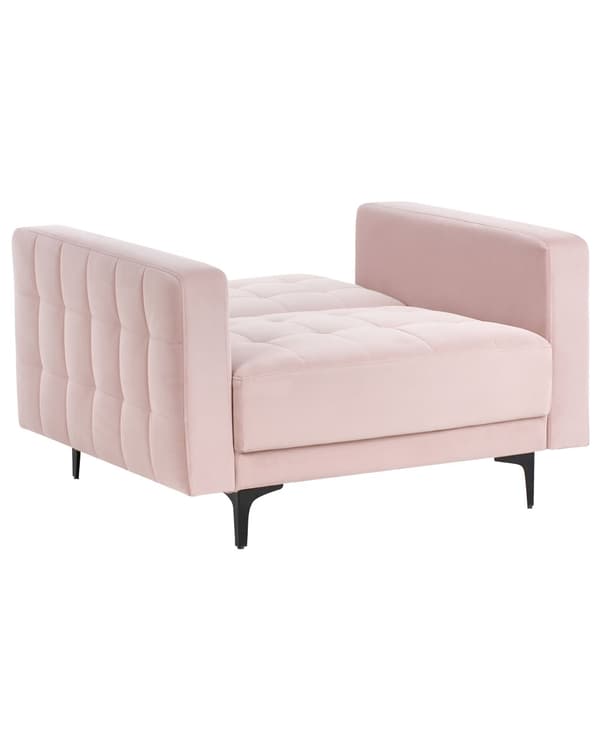 Lænestol Lyserød Velour Stuestol med Armlæn til Stuen Bred Hvilestol Polstret Design Møbel Sovestol med Sovefunktion God Liggekomfort