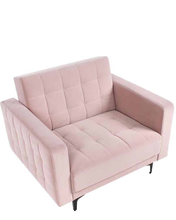 Lænestol Lyserød Velour Stuestol med Armlæn til Stuen Bred Hvilestol Polstret Design Møbel Sovestol med Sovefunktion God Liggekomfort