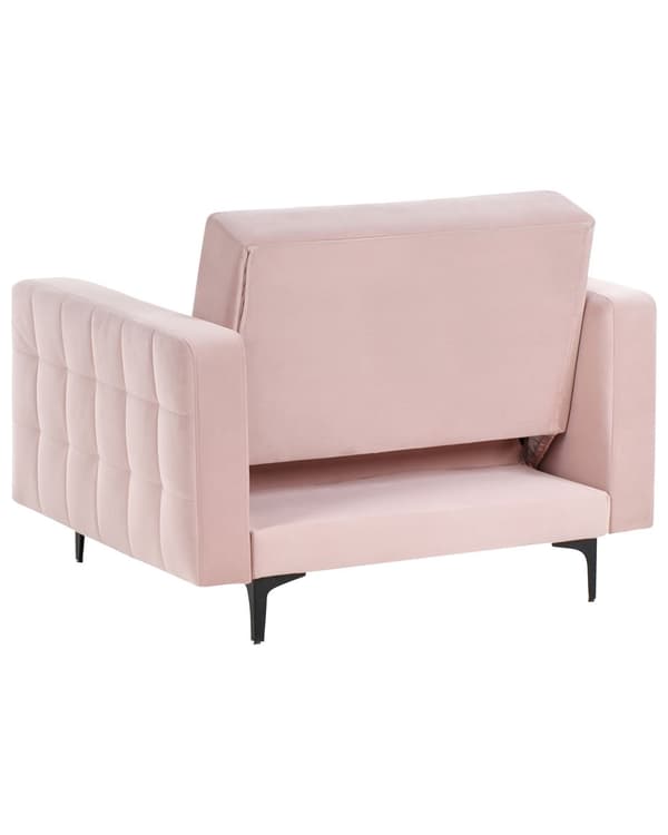 Lenestol Pastellrosa Fløyel Tufted Stoff Moderne Stue Liggestol Svart Ben Spor Arm
