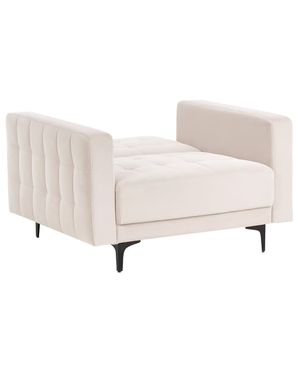 Lenestol Lysebeige Fløyel Tufted Stoff Moderne Stue Liggestol Svart Ben Spor Arm